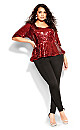 Sequin Puff Top - crimson