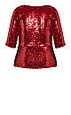 Sequin Puff Top - crimson