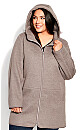 Plus Size Text Fleece Hood Coat - thistle