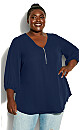 Plus Size Meila Zip Plain Top - navy