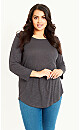 3/4 Sleeve Slash Neck Top - gray