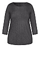 3/4 Sleeve Slash Neck Top - gray