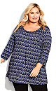 Plus Size Liv 3/4 Sleeve Pleat Print Tunic - marine