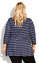 Plus Size Liv 3/4 Sleeve Pleat Print Tunic - marine