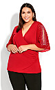 Plus Size Wrap Bling Sleeve Top - ruby