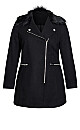 Faux Fur Collar Coat - black