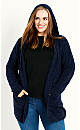 Boucle Hooded Cardigan - navy