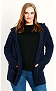 Boucle Hooded Cardigan - navy