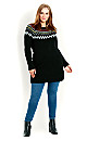 Fairisle Pop Tunic Jumper - black