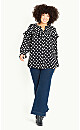 Frill Front Print Shirt - black