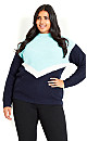 Chevron Colour Block Jumper - aqua