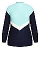 Chevron Color Block Sweater - aqua