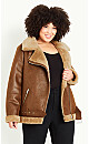 Plus Size Asymmetrical Faux Fur Jacket - brown