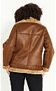 Plus Size Asymmetrical Faux Fur Jacket - brown