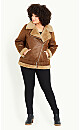 Plus Size Asymmetrical Faux Fur Jacket - brown