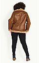 Plus Size Asymmetrical Faux Fur Jacket - brown