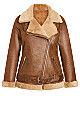 Plus Size Asymmetrical Faux Fur Jacket - brown