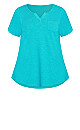 Plus Size Split Neck Top - turquoise