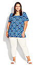 Plus Size Swing Trim Print Top - blue tie dye