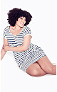 Plus Size Summer Day Stripe Dress - ivory