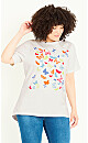 Plus Size Print Top - White Bright Butterf