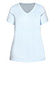 Plus Size Gathered V Neck Cotton Top - pale blue