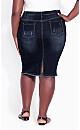 Plus Size Denim Stretch Skirt - dark wash