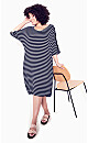 Knit Pocket Dress - navy stripe