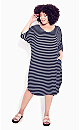 Knit Pocket Dress - navy stripe