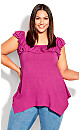 Serena Ruffle Neckline Fuchsia Top