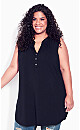 Plus Size Smock Henley Tunic - black