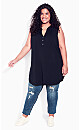 Plus Size Smock Henley Tunic - black