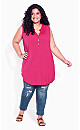 Plus Size Smock Henley Tunic - fuschia