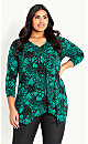 3/4 Sleeve Pintuck Top - green print