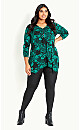 3/4 Sleeve Pintuck Top - green print