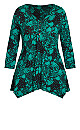 3/4 Sleeve Pintuck Top - green print