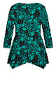 3/4 Sleeve Pintuck Top - green print