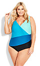 Plus Size Spliced 1 Piece - aqua