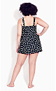 Flared Navy Spot Print Swim Dress