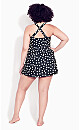 Flared Navy Spot Print Swim Dress