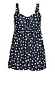 Flared Navy Spot Print Swim Dress