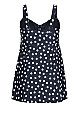 Flared Navy Spot Print Swim Dress