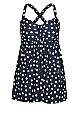 Flared Navy Spot Print Swim Dress