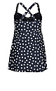 Flared Navy Spot Print Swim Dress