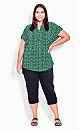 Plus Size Button Pleat Print Top - green