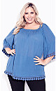 Plus Size Ember Lace Trim Top - delft blue