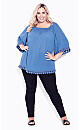 Plus Size Ember Lace Trim Top - delft blue