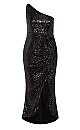 Athena Black Sequin One Shoulder Maxi Dress