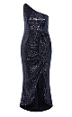 Athena Navy Sequin One Shoulder Maxi Dress