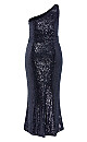 Athena Navy Sequin One Shoulder Maxi Dress